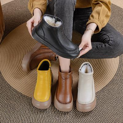 Autumn Soft-soled PU Flat-bottomed Retro Comfortable Short Boots Non-slip Martin Round Toe Single Boots