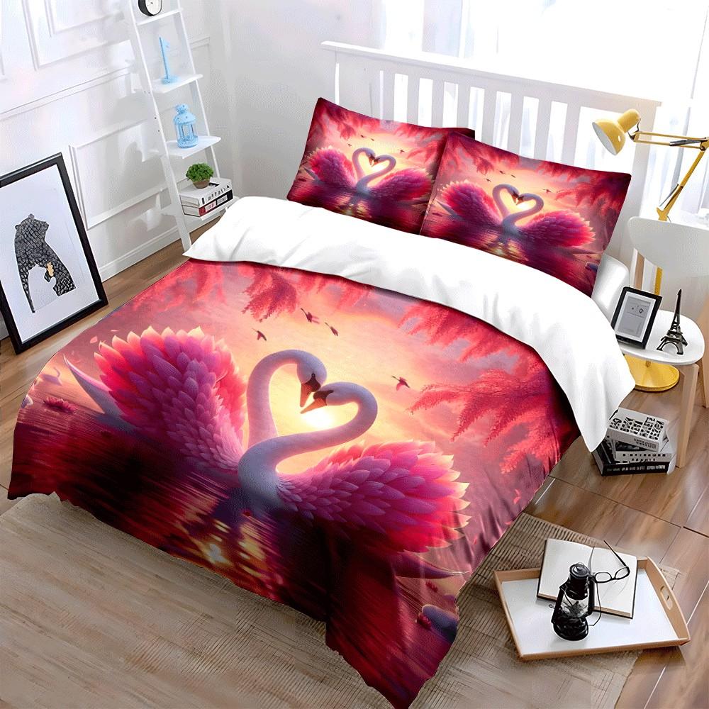"Romantic Swan Theme Decor Set" Exquisite three-piece bedding set gift for kids and adults