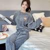Höst- och Vinter Dam Pyjamas Hemklädesset Dam Korallfleece Tjock Varm Klädsel Vinter Varm Pyjamas Hemklädesset