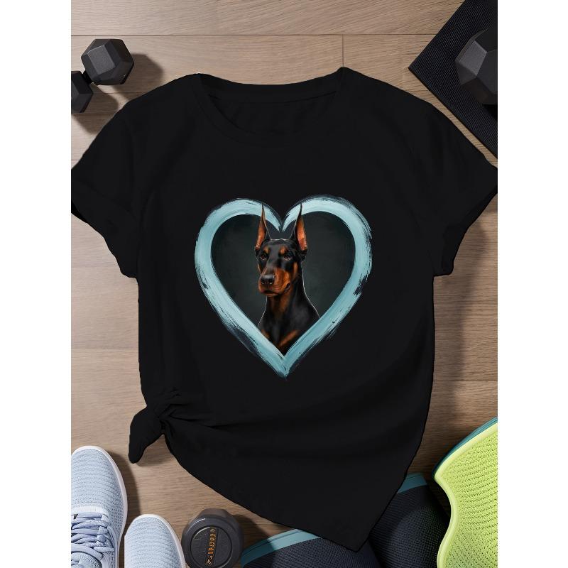

European Size Doberman Pinscher in a heart Women S Plus Size Sports Short Sleeve T-Shirt 4XL чорний