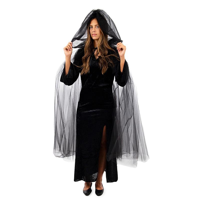 Halloween Cosplay Ghost Role Hooded Cape, Grim Reaper Witch Mesh Long Cape, Party Costume, Cool Unisex Cape
