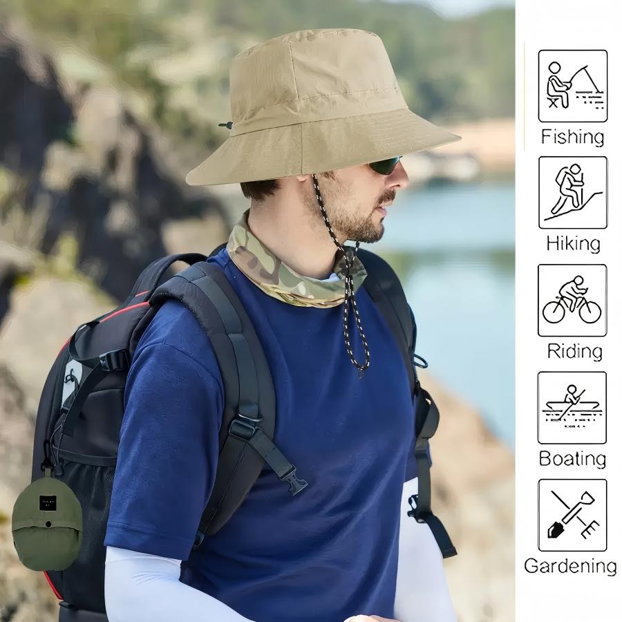 Cappello da Pescatore Impermeabile Protezione Solare Estiva a Secchiello per Campeggio Escursionismo Alpinismo con Sacca di Conservazione Anti-UV Sole