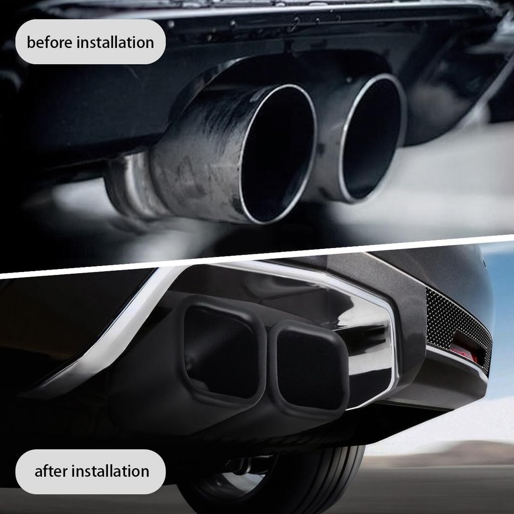 Dvojité koncovky výfuku, vstup 2,5 palce, univerzální nerezové zakřivené koncovky výfuku, čtvercová dvojitá koncovka, výfuková trubka automobilu, tlumič, zadní hrdlo, koncovka výfuku