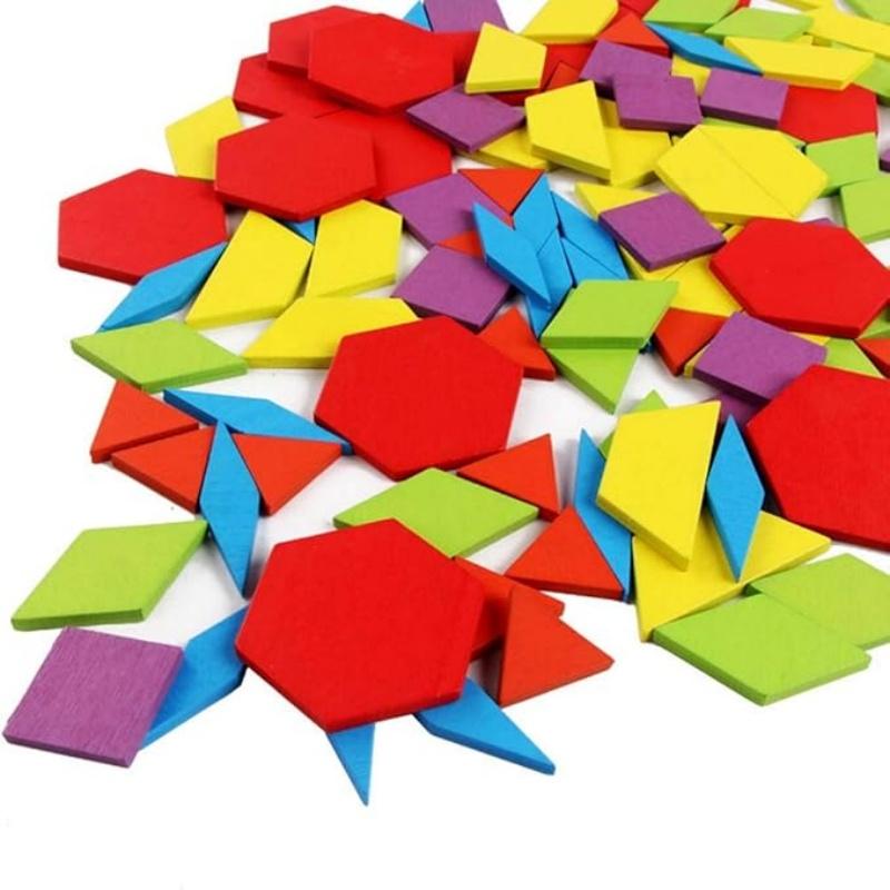 Drewniane Klocki Wzorcowe Zestaw 155 Sztuk Puzzle Kształty Geometryczne Przedszkole Tangram Zagadki Umysłowe Wczesna Edukacja Montessori dla Dziecka