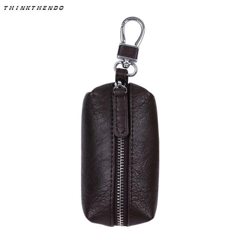 

Men PU Leather Key Wallets Zipper Key Purse Unisex Car Key Holders Buckle Key Case Housekeeper Holder коричневий