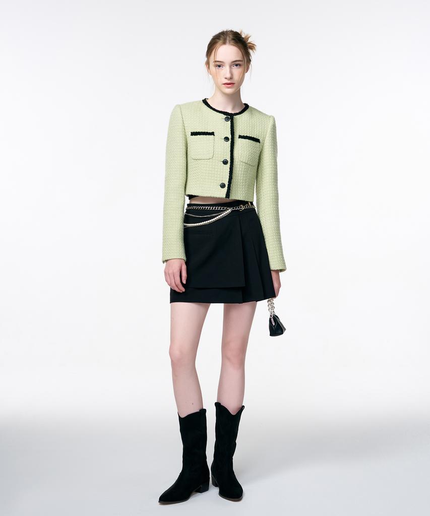 ETMON Pleats Chain Mini Skirt Black