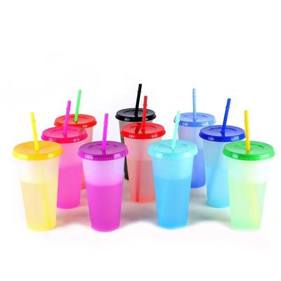 Summer Creativity In Case Of Cold And Temperature Discoloration Pp Plastic Straw Cup Ten-Color Set Can Be