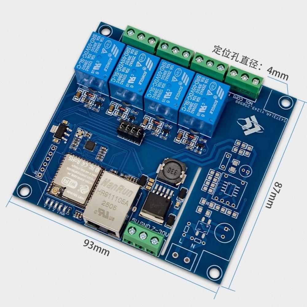 ESP32 Modbus TCP 4-Channel Relay Module Development Board DC5V/7-24V Power Equipped With 100Mbps Wired Network Port