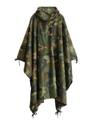 US Military Style Nylon Poncho Raincoat 2-Way (WOODLAND)
