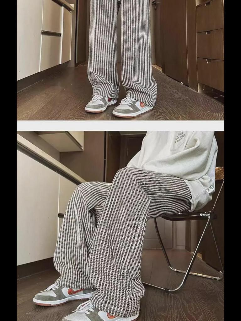 American Retro Black Vertical Striped Oversized Casual Wide-Leg Pants
