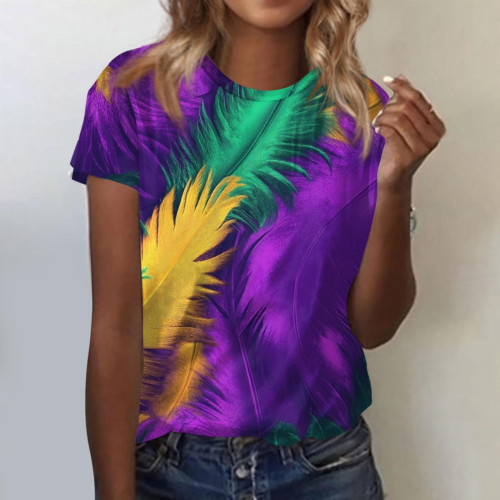 

Женская модная повседневная футболка с круглым вырезом и коротким рукавом с карнавальным принтом XXL