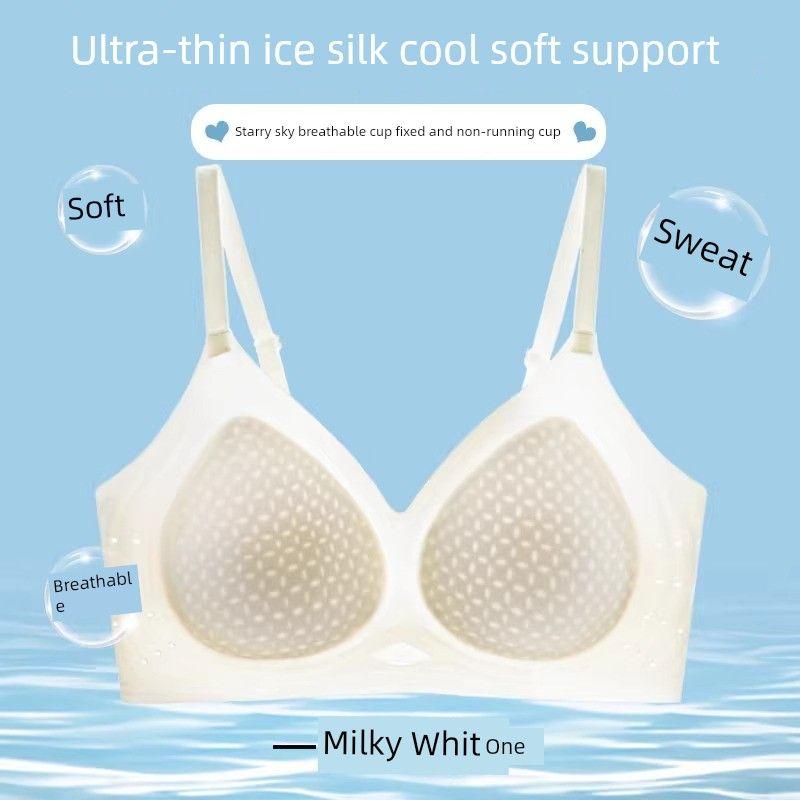 Seamless Ultra-Thin Cool Feeling Ice Silk Quick-Drying Intimates Ladies Thin Big Breast Size Concealing Gathered Summer Push-up Bra