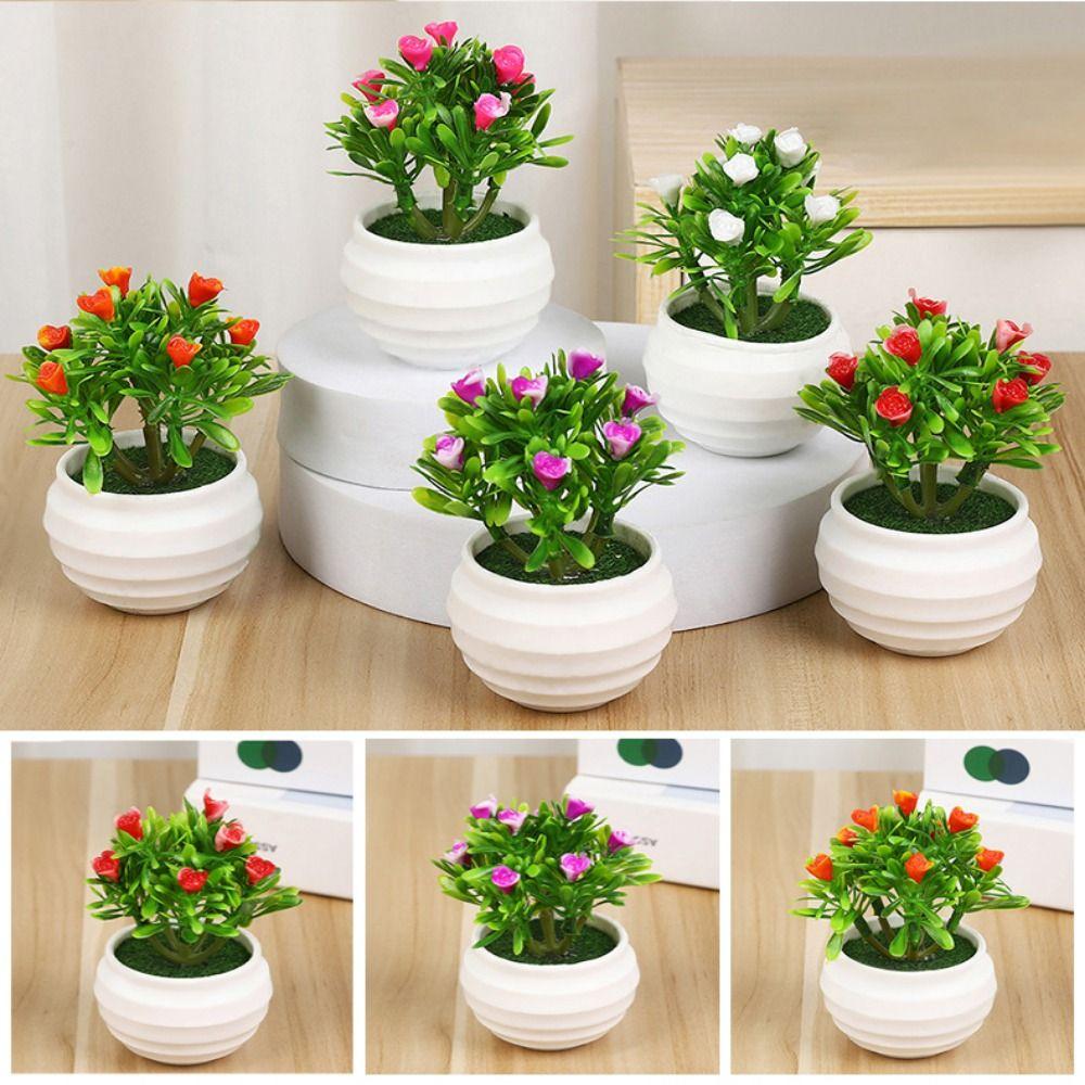 8*11cm Bonsai Flowers Pot Plastic Rose Tea Flower High Quality Artificial Potted Plant