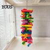 Durable Parrot Toy Chewing for Macaws African Greys, Colorful Wooden Block Puzzle with Cotton Rope Bird Tassels, Hanging Interactive