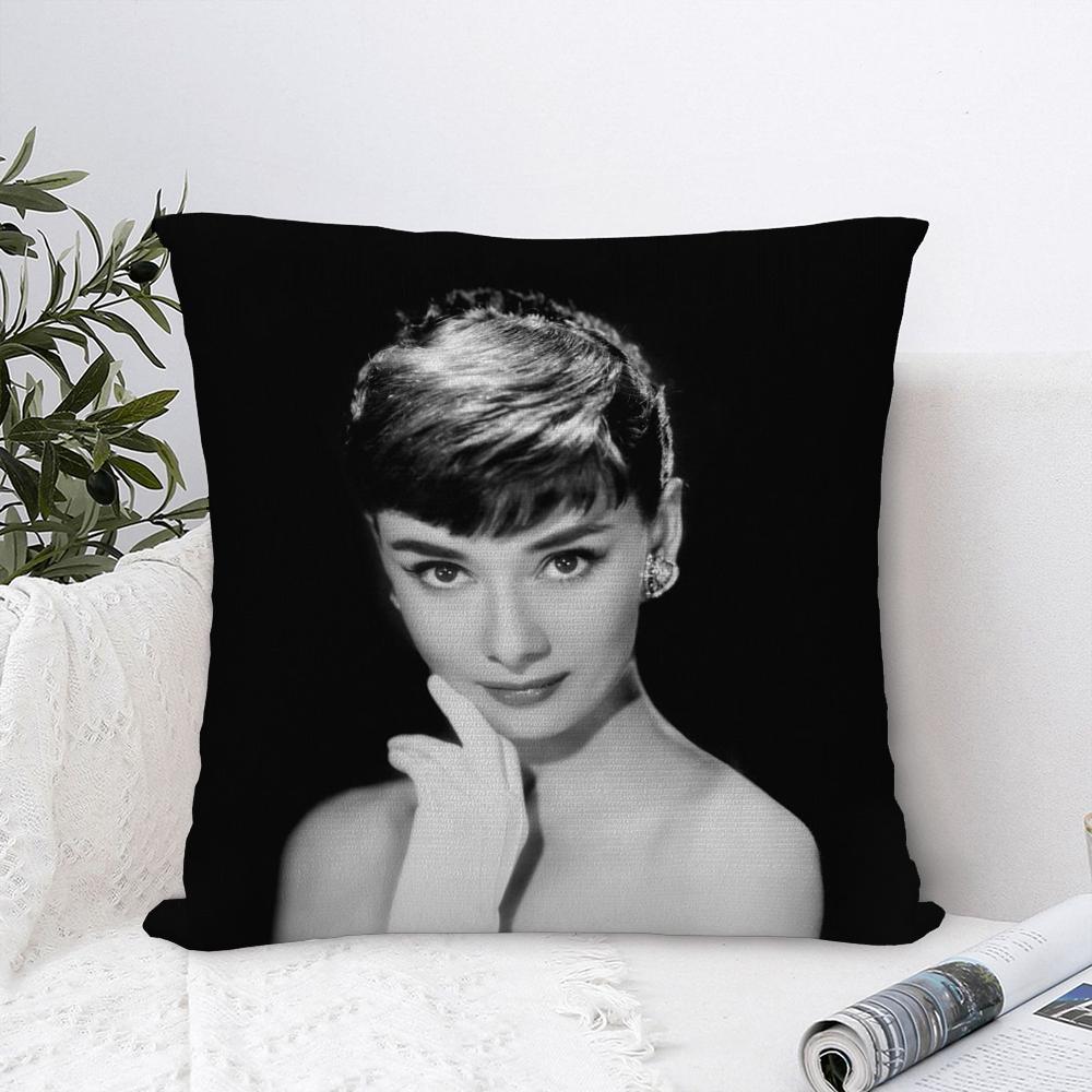 

Classic A-Audrey H-Hepburn Pillow Case Sofa Decorative Home Double-sided Print Plush Square Throw Pillow Covers Cushion Decor 18x18Inch