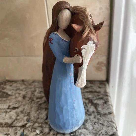 Girl Horse Figurine Resin Angle Pony Statue Sculpture Home Office