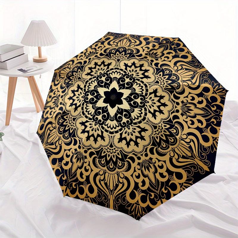 Golden Mandala Circular Ornament Vector Illustration Umbrella, Portable 3 Fold Compact Umbrella for Men & Women,S273