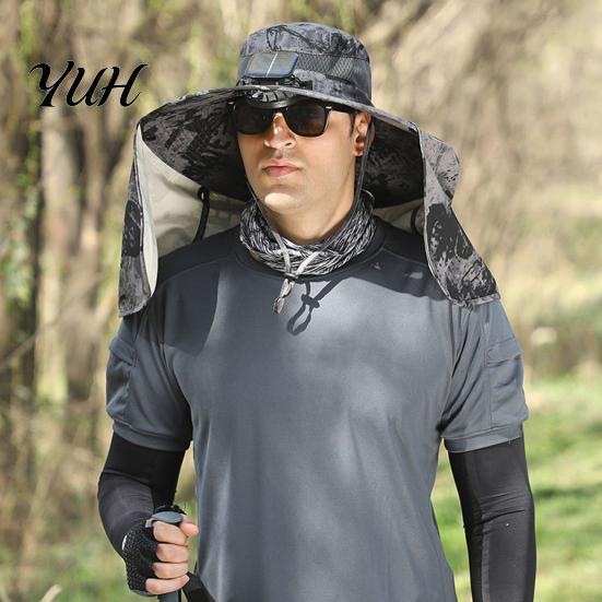 Adjustable Solar Cooling Hat Fan with Neck Flap USB Rechargeable UV Protection Dual Fishing Foldable Men Women Fisherman Hiking Mountaineering