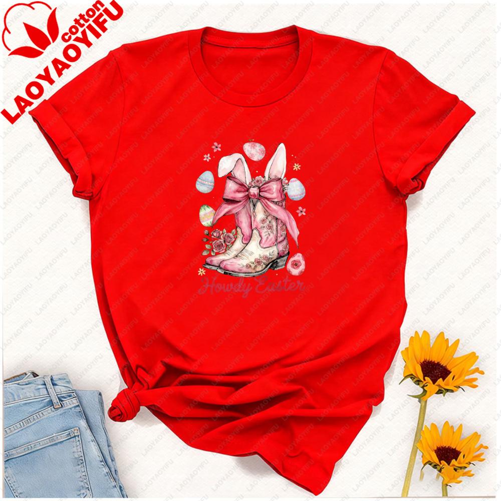 Howdy Easter Western Coquette Easter Bunny Cowgirl Aesthetic Retro Graphic T Shirts Oversized T Shirt Unisex Clothes Gothic Tops