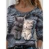 Spring and Autumn Round Neck Cute Cat Pattern 3D Printed Top Fashionable Casual Long Sleeved Women's T-shirts