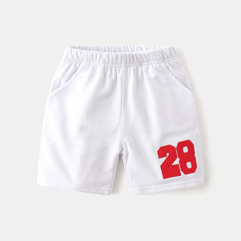 Summer Children s Patchwork Sports Shorts Boys  Knee-Length Shorts Toddler Pure Cotton Mid-Length Pants Girls  Beach Casual Pants White 120