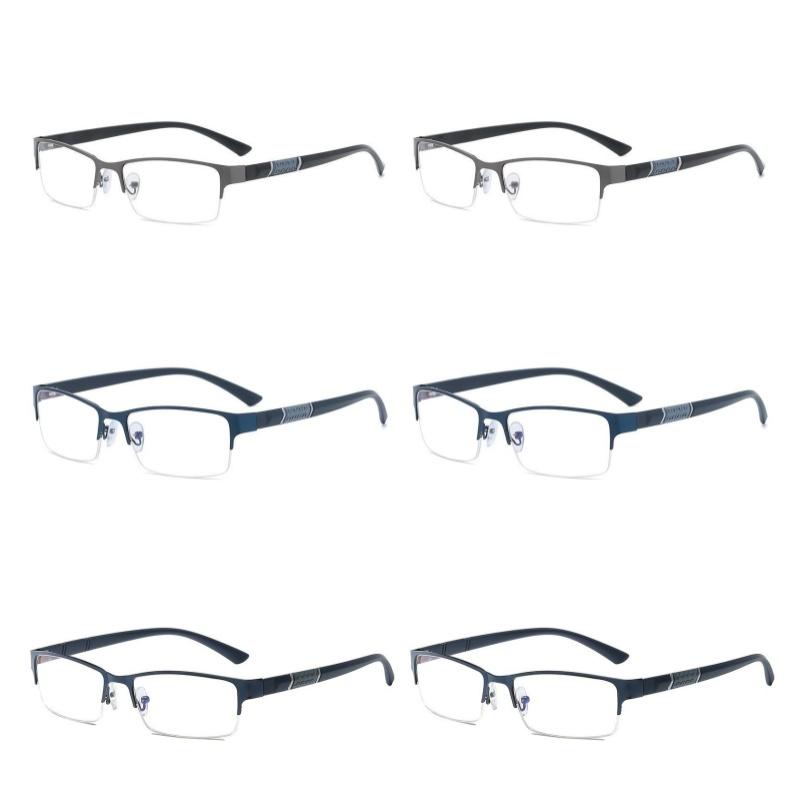 6PCS Men's Business Reading Glasses Half Rim Blue Light Blocking Farsightedness Anti Fatigue Metal Frame Eyewear