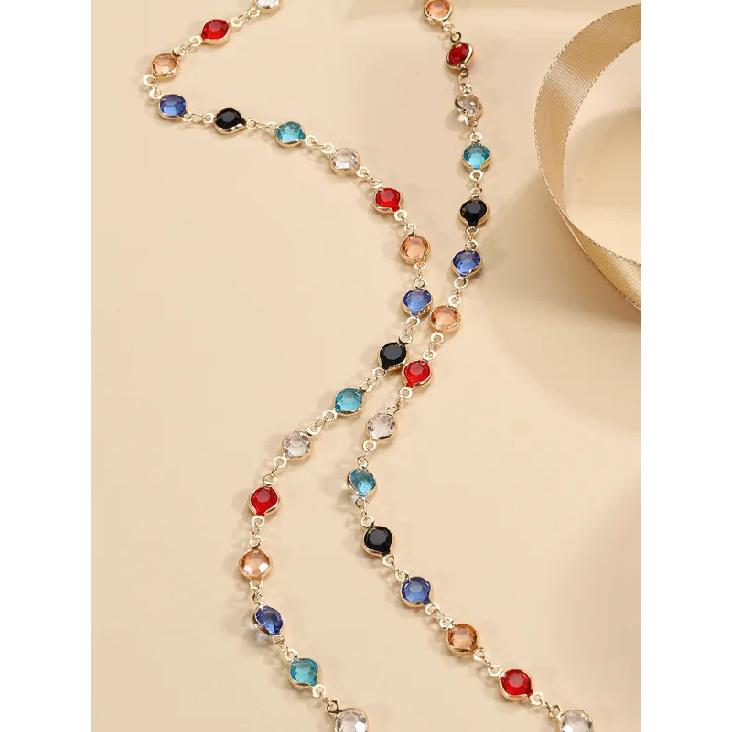 Fashion Colorful Crystal Chain Necklace for Women Simple Silver Color Long Y-shaped Clavicle Chain Necklace Party Jewelry Gifts