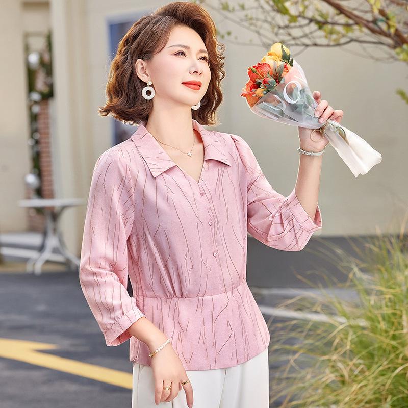 

2026 Summer Women s Versatile 3/4 Sleeve Chic Slimming Blouse XL (105-120 lbs) рожевий