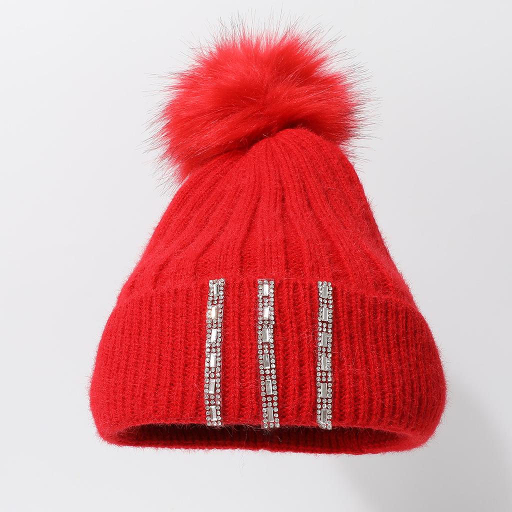 Knitted Hat Thickened Cold-Proof And Warm Wool Ball Pullover Hat Solid Color Outdoor Stacking Hat
