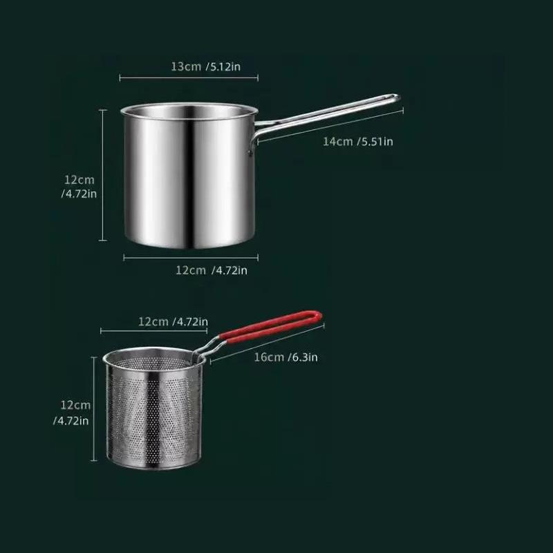Mini 304 Stainless Steel Deep Fryer for Eggs & Oil-Saving, Multi-functional for Induction & Gas Cookers.