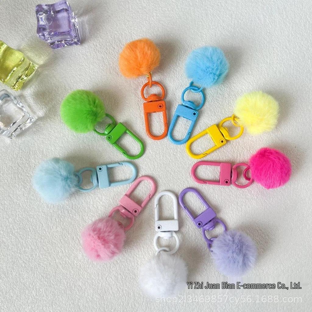Colorful Plush Ball Keychain Pendant - DIY Jewelry Accessory, Small Doll Figure Decoration