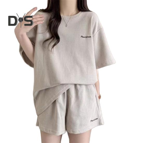 Dámské ležérní dvoudílné kraťasy, volná trička s krátkým rukávem, elastický pas, kraťasy s kapsami, letní společenský outfit