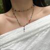 Fashion Colored Oil Drop Pendant Stacked With Long Necklace, Cold Wind Metal Chain Rhinestone Necklace