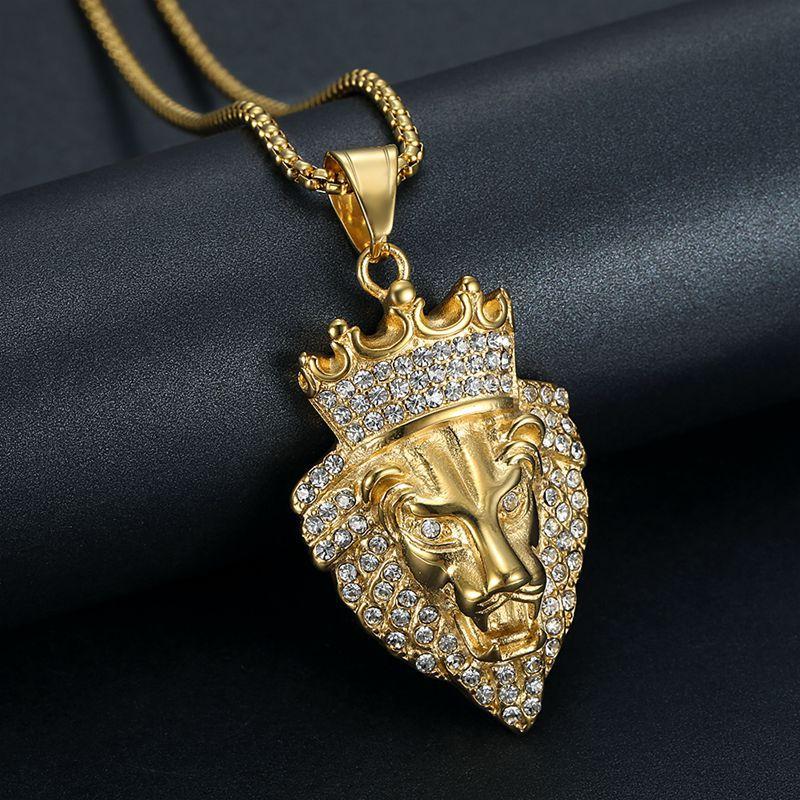 Men's Hip Hop Lion Pendant Necklace Stainless Steel Gold Black Cuban Chain Punk Men Fashion accessories