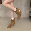 Winter New Brand Women Short Boots Fashion Buckle Slip On Pointed Toe Ankle Boots Thin Low Heel Dress Pumps