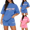 Damer Casual Løstsittende T-skjorte med Bokstavtrykk og Shortssett