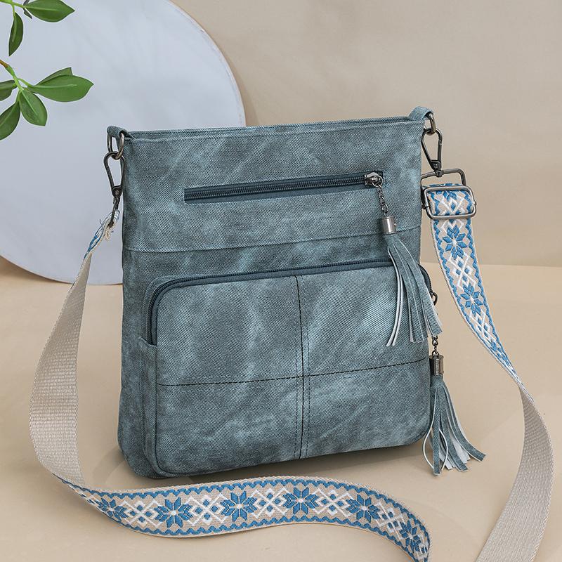 Damen Retro Denim PU Einzel-Schultertasche Große Kapazität Umhängetasche Multifunktionale Schulter-Umhängetasche Ausflugs-Freizeit-Pendlertasche