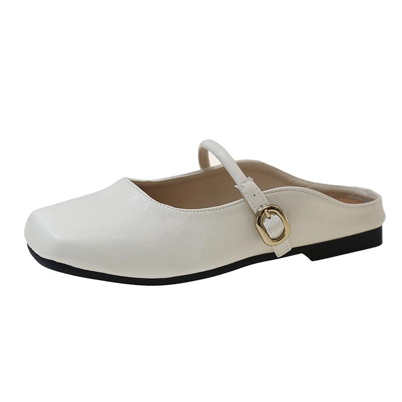 French Bag Head Half Slippers Women's Spring Wear 2025 New Flat-bottomed Fashion with Skirt Muller Lazy Sandals Single Shoes