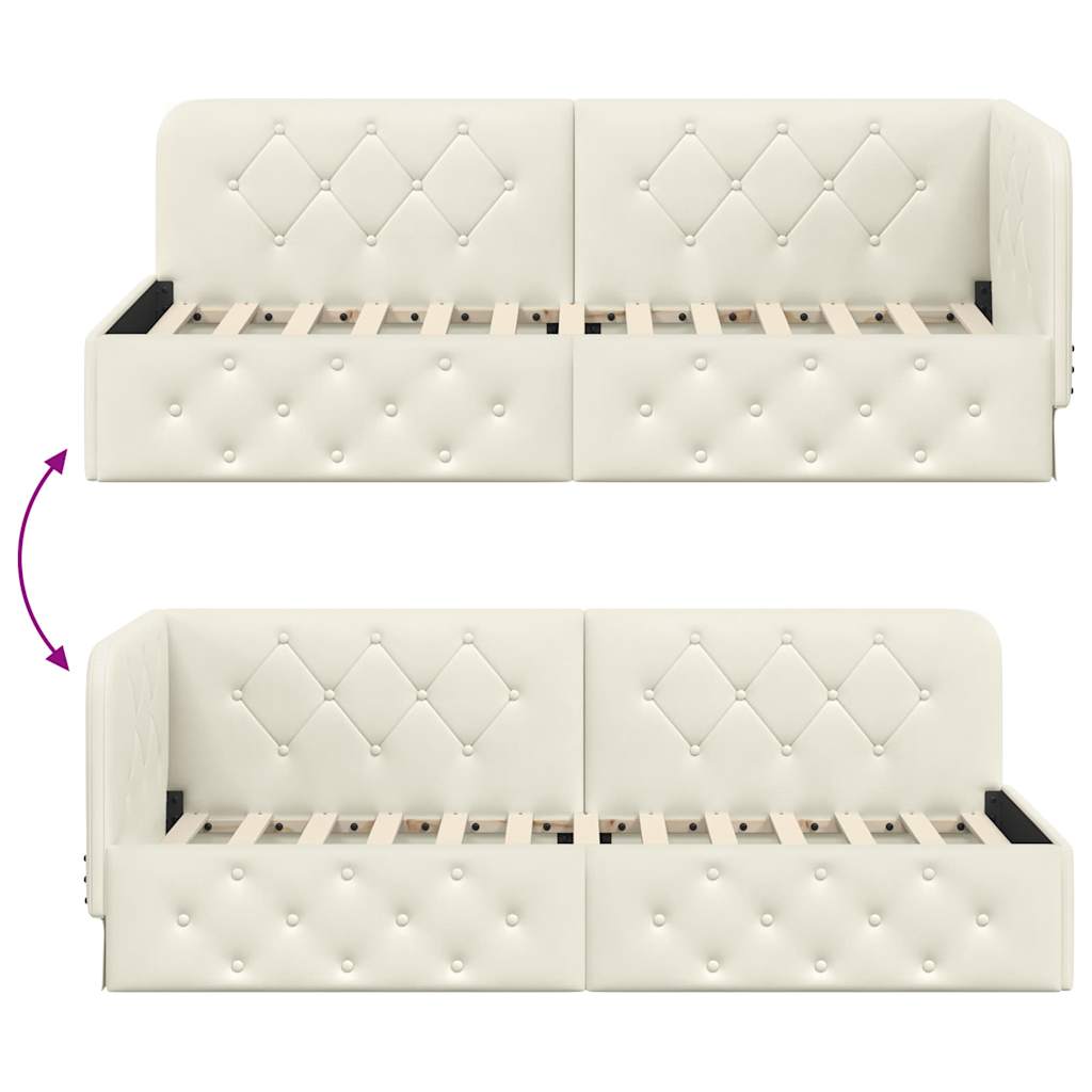 L Shaped Corner Bed Frame Cream 80 X 200 Cm Velvet