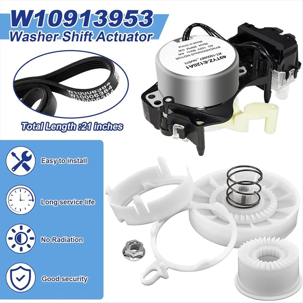 BHBL W10913953 Washer Shift Actuator W10721967 Pulley Clutch with W10006384 Drive Belt Kit for