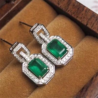 New New Trendy Green Dangle Earrings Square Cubic Zirconia Fashion Elegant Lady's Earrings Wedding Party Women Luxury Jewelry