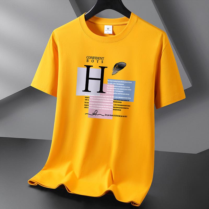 Feather 10 Colors Pure Cotton Pánské tričko s kulatým výstřihem Krátký rukáv Volný Pánské tričko Velká velikost S-6XL