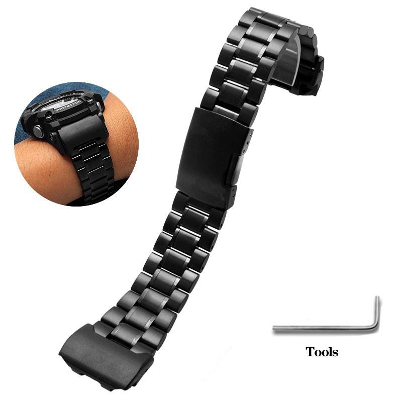 Stainless Steel Watchbands Adapter for CASIO G-Shock Modified GG-1000/GWG GSG-100 Men's Black Bracelet Strap Watch Chain