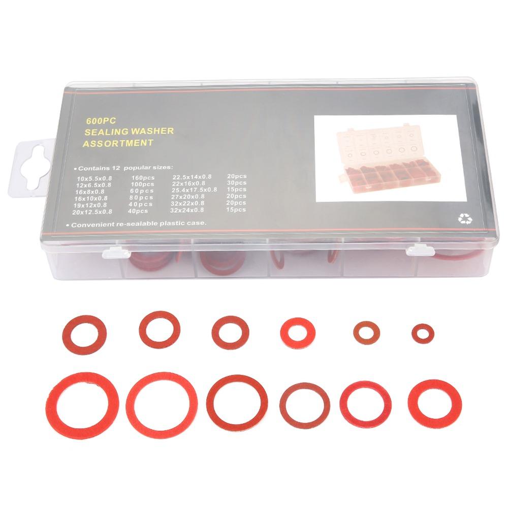 600 PCS 12 Different Sizes Fiber Flat Washers Kit With Plastic Storage Box Vulcanized Fiber Gasket Insulation Washer Assortment