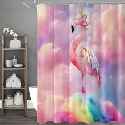 Fantasy Molnrosa Flamingo Duschdraperi, Dekorativt Duschdraperi för Badrum, Vattentätt Duschdraperi med Krokar