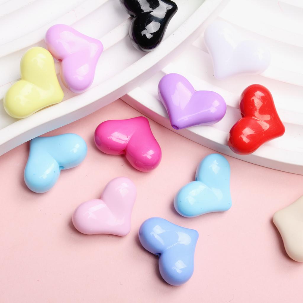 17mm*22mm 5pcs/bag Solid Colored Candy Color Heart-shaped Large Beads For Jewelry Making Handmade Accessories DIY Handmade Material
