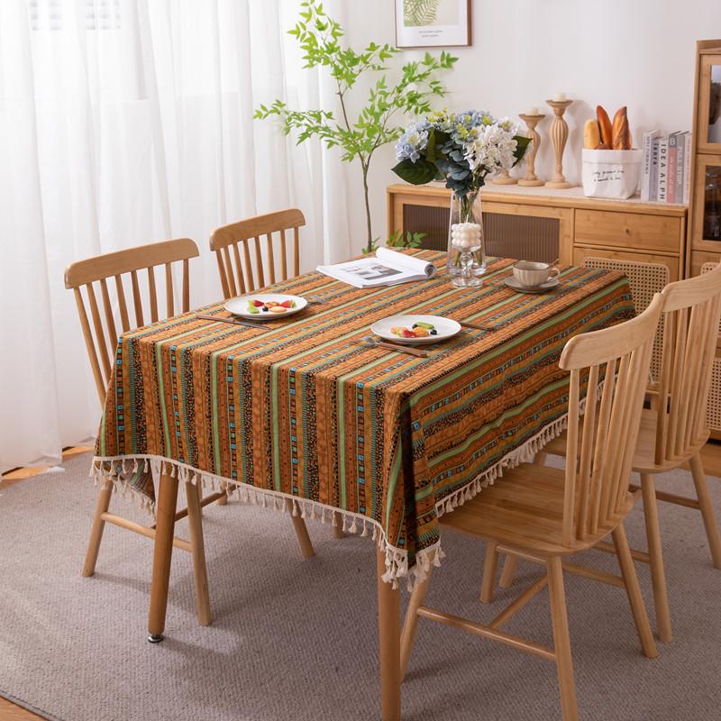 Famous Bohemian Bronzing Striped Polyester Cotton Fringed Tablecloth Coffee Table Tablecloth Table Cloth Cover Towel