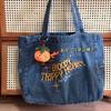 Tote Bag Denim Canvas Bag Large Capacity Letter Embroidery Shoulder Bag  Travel