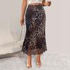 Women's Skirt Sexy Leopard Print Elastic Mesh See-through Skirt Foreign Trade Knitted Versatile Fishtail Skirt Long Skirt