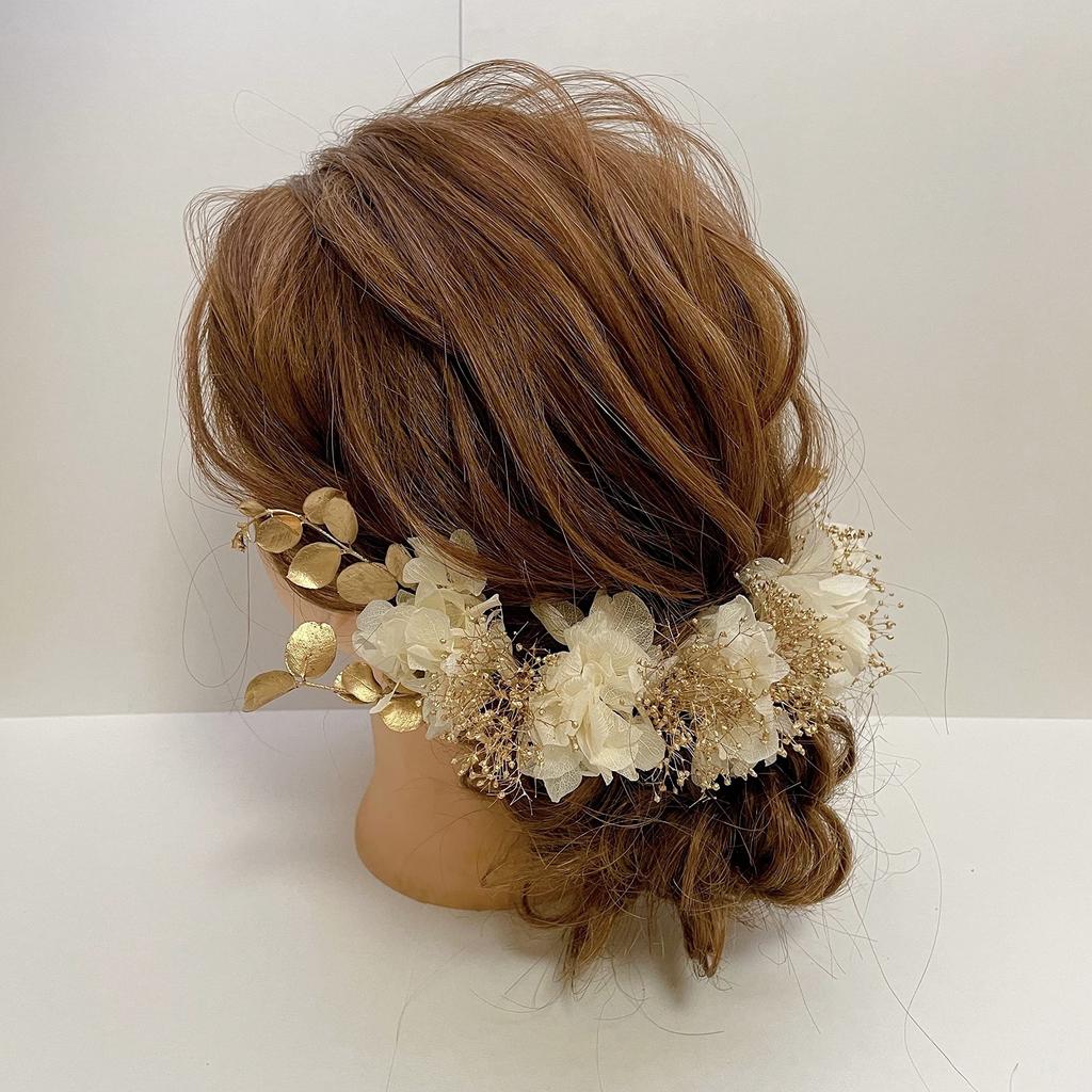 Dried Flower Hair White and Japanese Hair Accessory Ornament, Gold, Headpiece, Coming-of-Age Ceremony, Wedding, Clothing, Baby's Breath, Furisode,